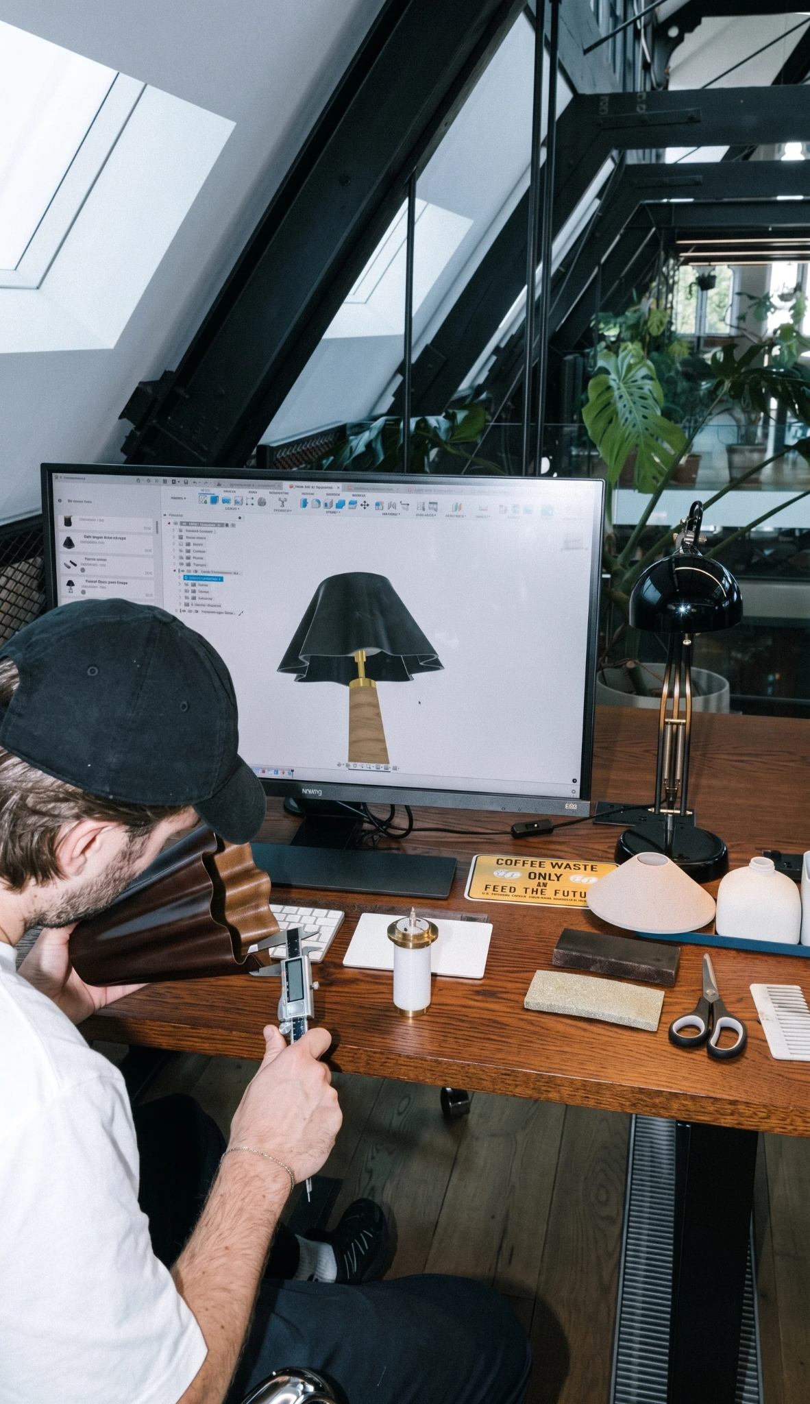 MadeBy designer working with samples in the studio