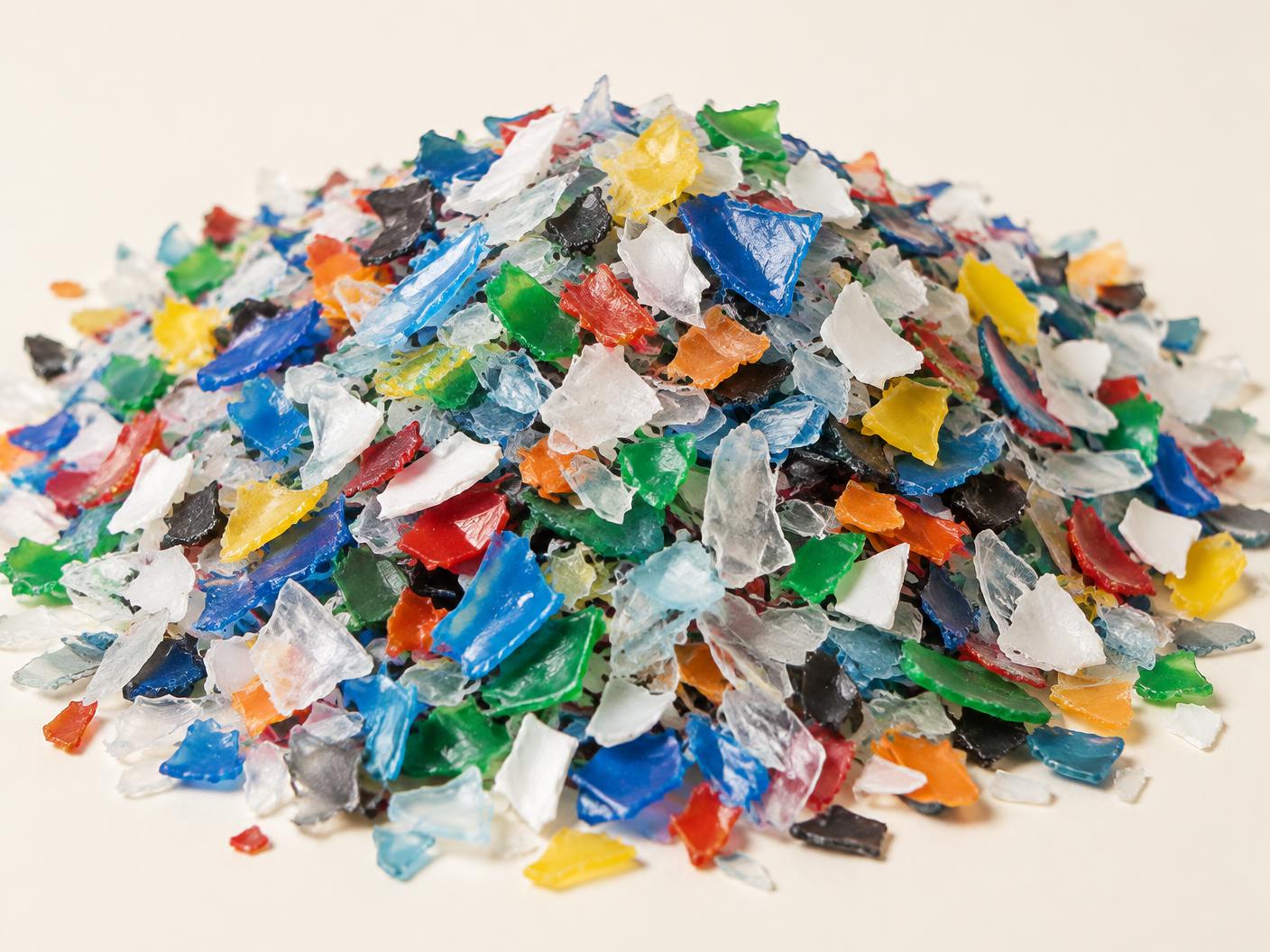 Colour-sorted plastic cuttings prepared as manufacturing feedstock