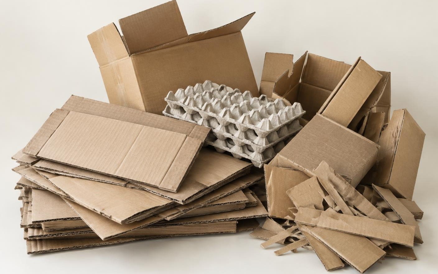 Discarded cardboard and egg cartons collected for recovery
