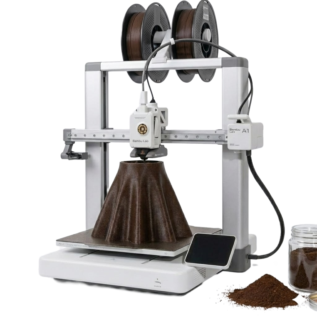 Coffee composite being manufactured into a new part