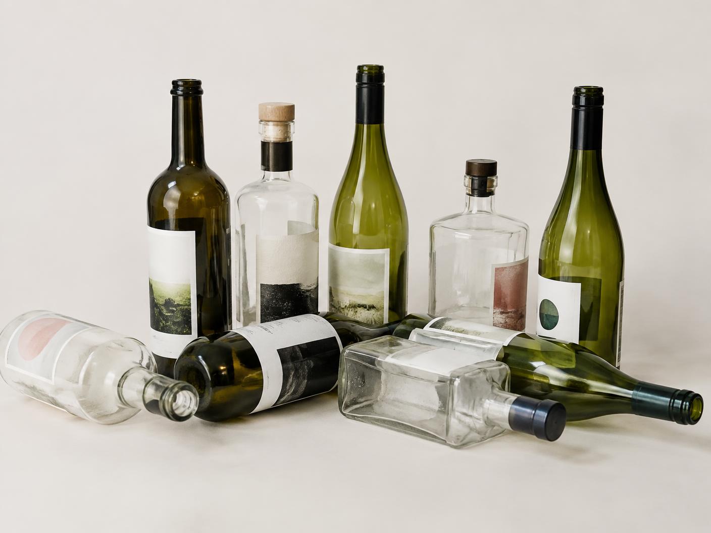 Used glass bottles collected as a raw waste stream