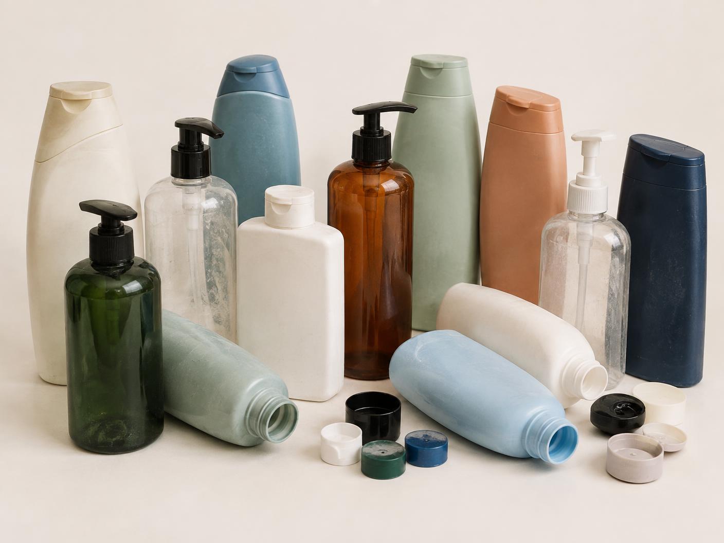 Used hotel soap and shampoo bottles collected before sorting